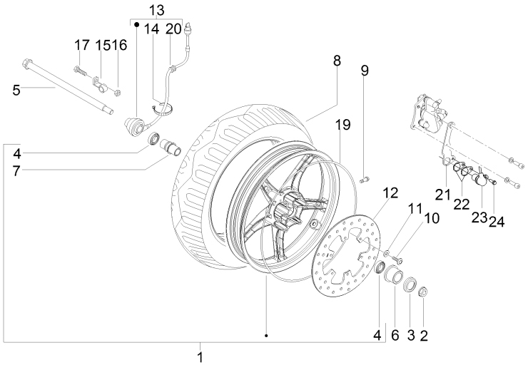 4.11 Přední kolo - Gilera Runner 50 SP 2010-2012 (ZAPC46100, ZAPC46300, ZAPC4610001)