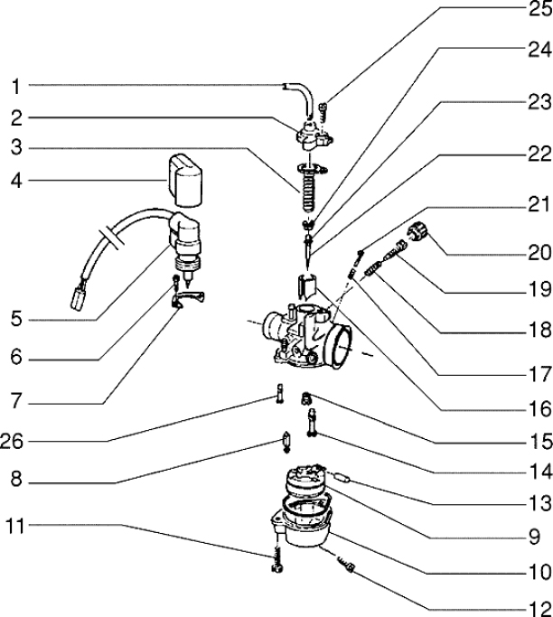 T15 Karburátor (jednotlivé díly) - Gilera Storm 50ccm 1998-2005 (TEC2T...)