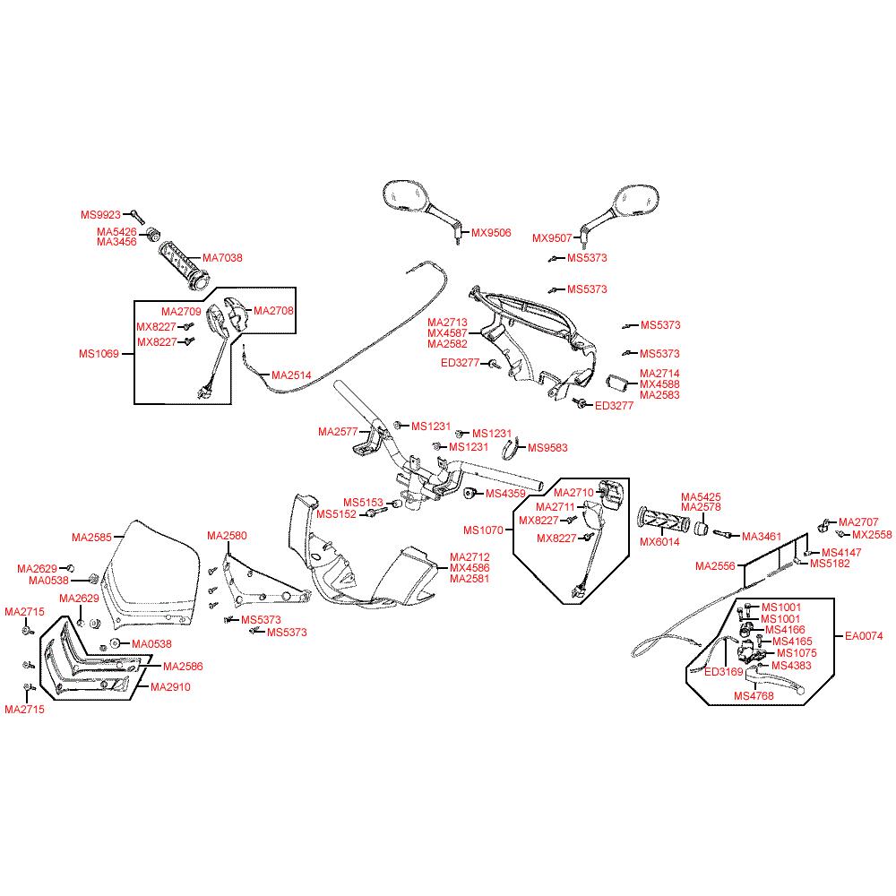 F03 Gripy / zrcátka / řídítka / kapotáž řídítek - Kymco People S 125