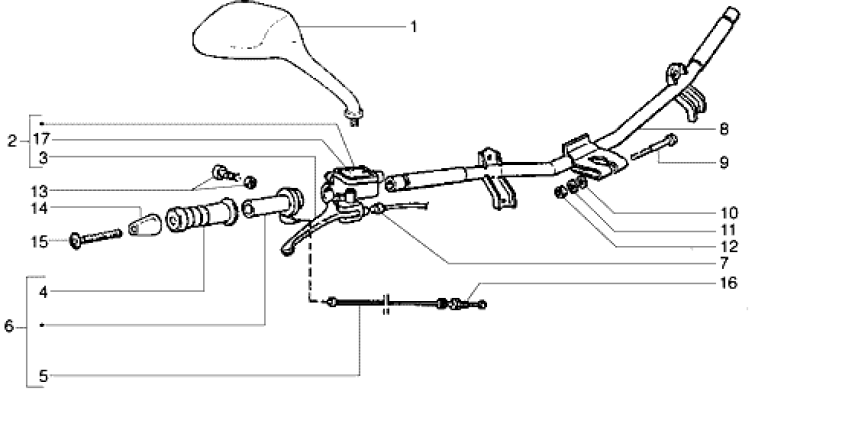 T38 Řidítka, pravá rukojeť, brzdová páčka, zrcátko  - Gilera Runner 125 VX 4T LC (ZAPM24200)