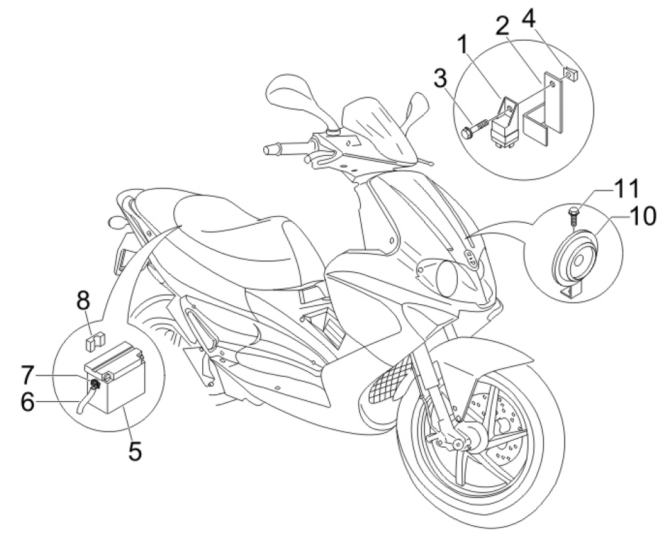 6.05 Baterie, houkačka, relé - Gilera Runner 125 VX 4T Race 2005 (ZAPM46100)