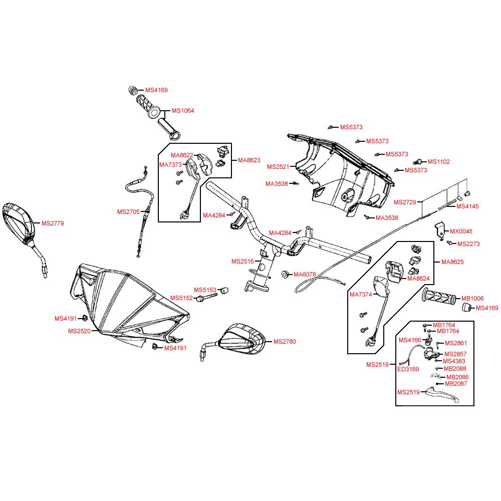 F03 Gripy / zrcátka / řidítka a kapotáž řidítek - Kymco Agility 50 RS 2T KE10BA