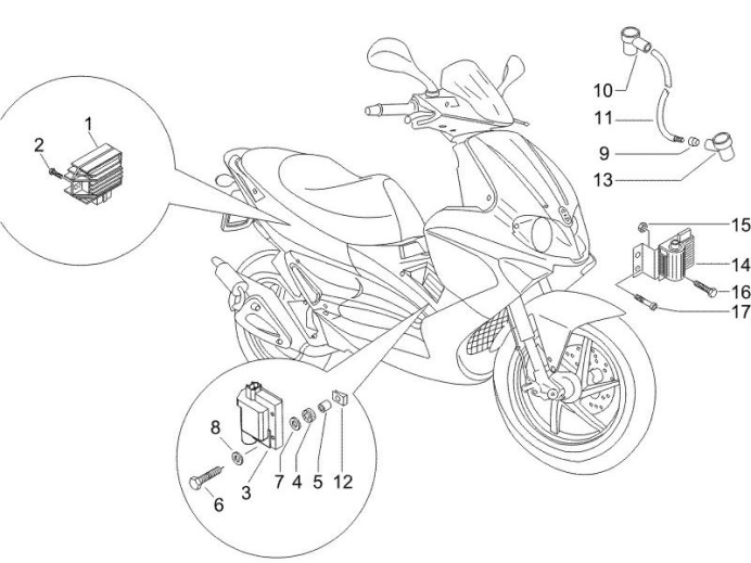 6.06 Regulátor napětí, zapalovací cívka a kabel - Gilera Runner 50 PureJet 2005-2006 (ZAPC46200)