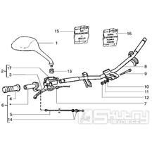 T38 Řidítka, pravá rukojeť, zrcátko, brzdová páčka - Gilera Runner 50 do roku 1999 (ZAPC14000)