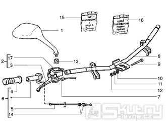 T38 Řidítka, pravá rukojeť, zrcátko, brzdová páčka - Gilera Runner 50 do roku 1999 (ZAPC14000)