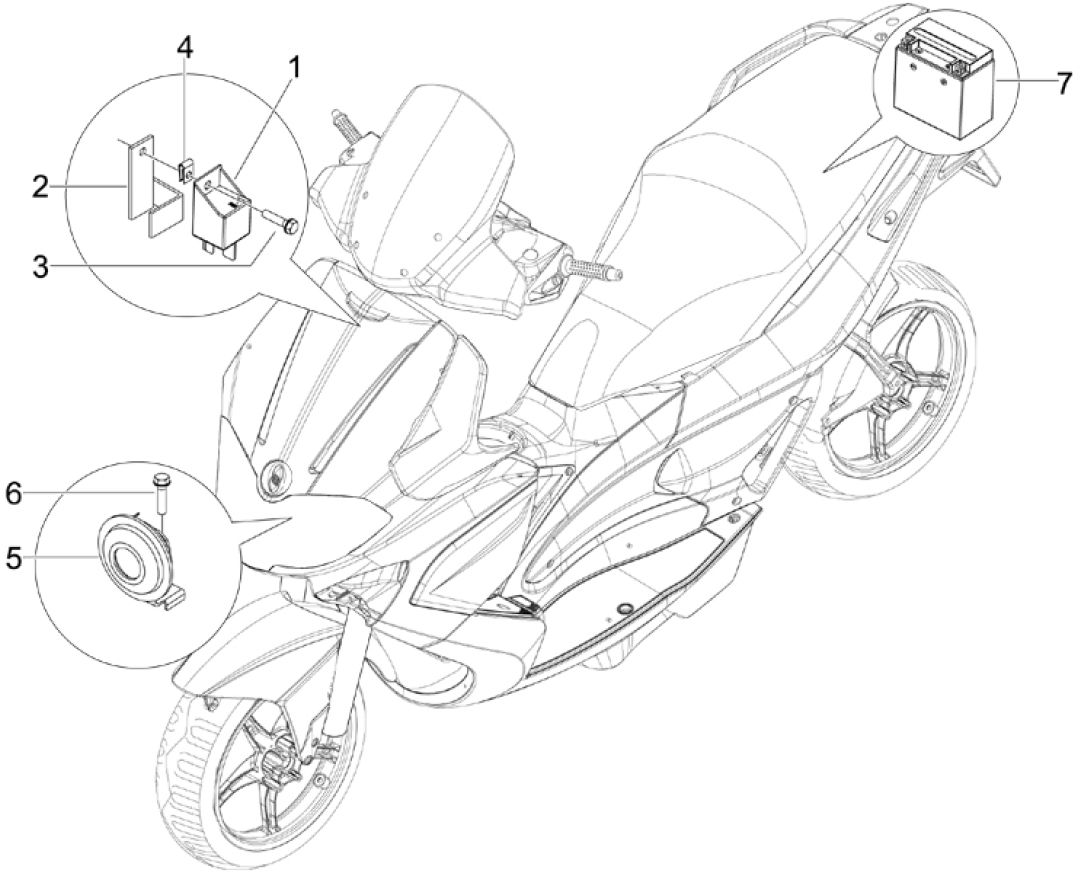 6.05 Baterie, houkačka, relé - Gilera Runner 125 ST 4T LC 2008-2012 (ZAPM46301)