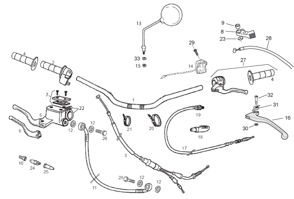 66.06 Řidítka, ovládací prvky řidítek, gripy - Gilera RCR 50 od roku 2013, D50B0