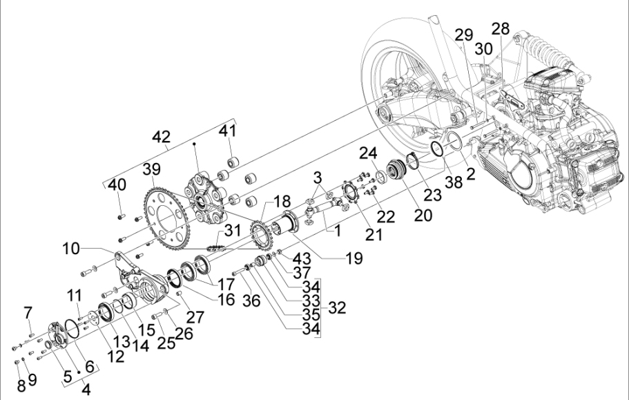 1.26 Převod z motoru na zadní kolo - Gilera GP 800 2009-2011 (ZAPM5510...)