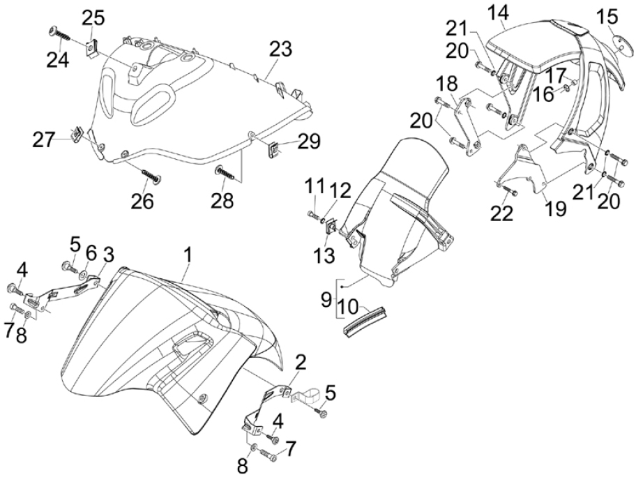 2.33 Přední a zadní blatník - Gilera Nexus 125ie 4T LC 2008 (ZAPM35700)