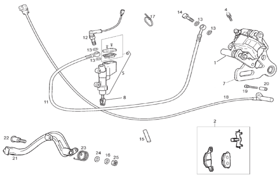 66.10 Zadní brzdový třmen, hlavní brzdový válec, brzdová páčka - Gilera SMT 50 Racing D50B0 od roku 2011 (ZAPABB00)