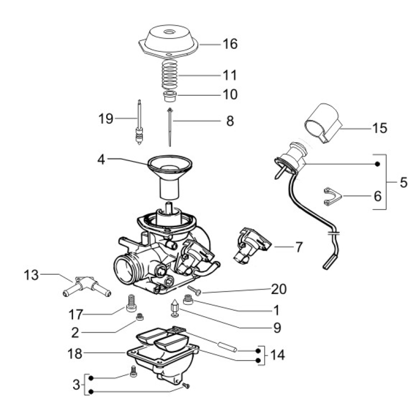 1.40 Karburátor (jednotlivé díly) - Gilera Runner 125 "SC" VX 4T 2006 (ZAPM46300)