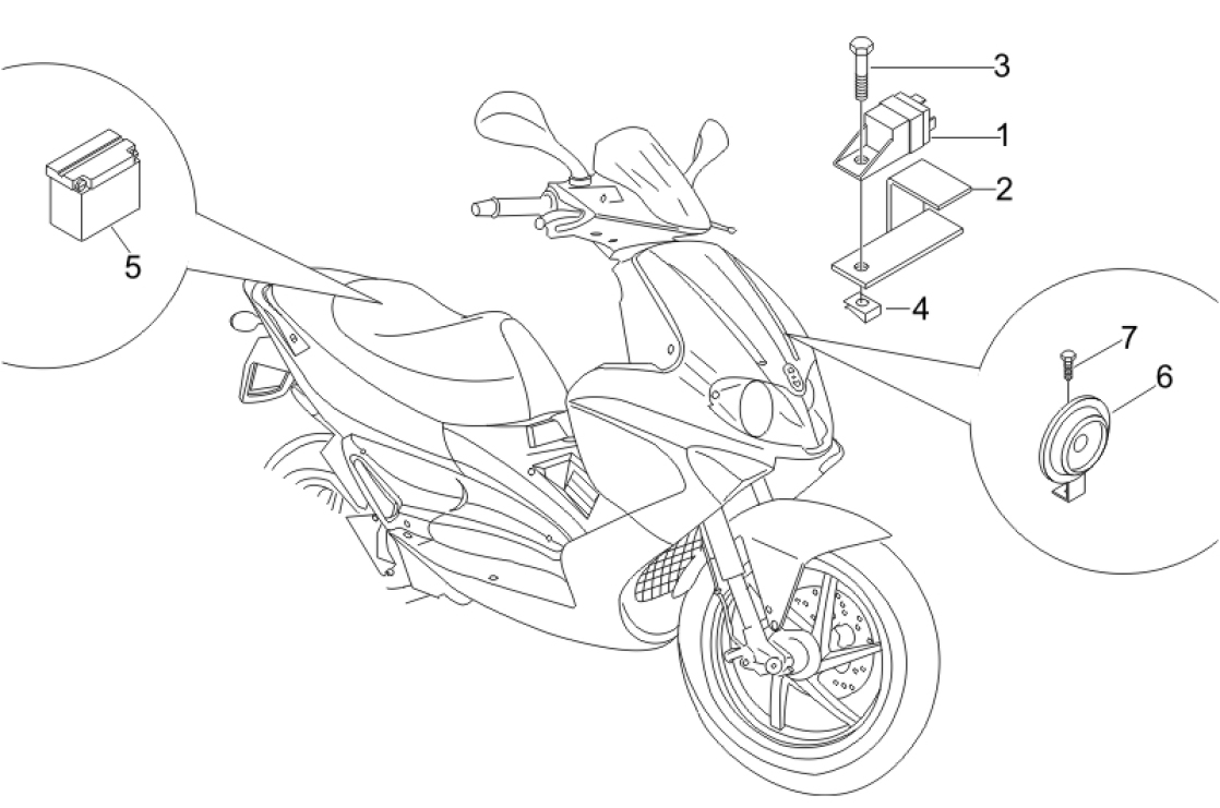 6.05 Baterie, houkačka, relé - Gilera Runner 200 VXR Race 2006 UK (ZAPM46300)