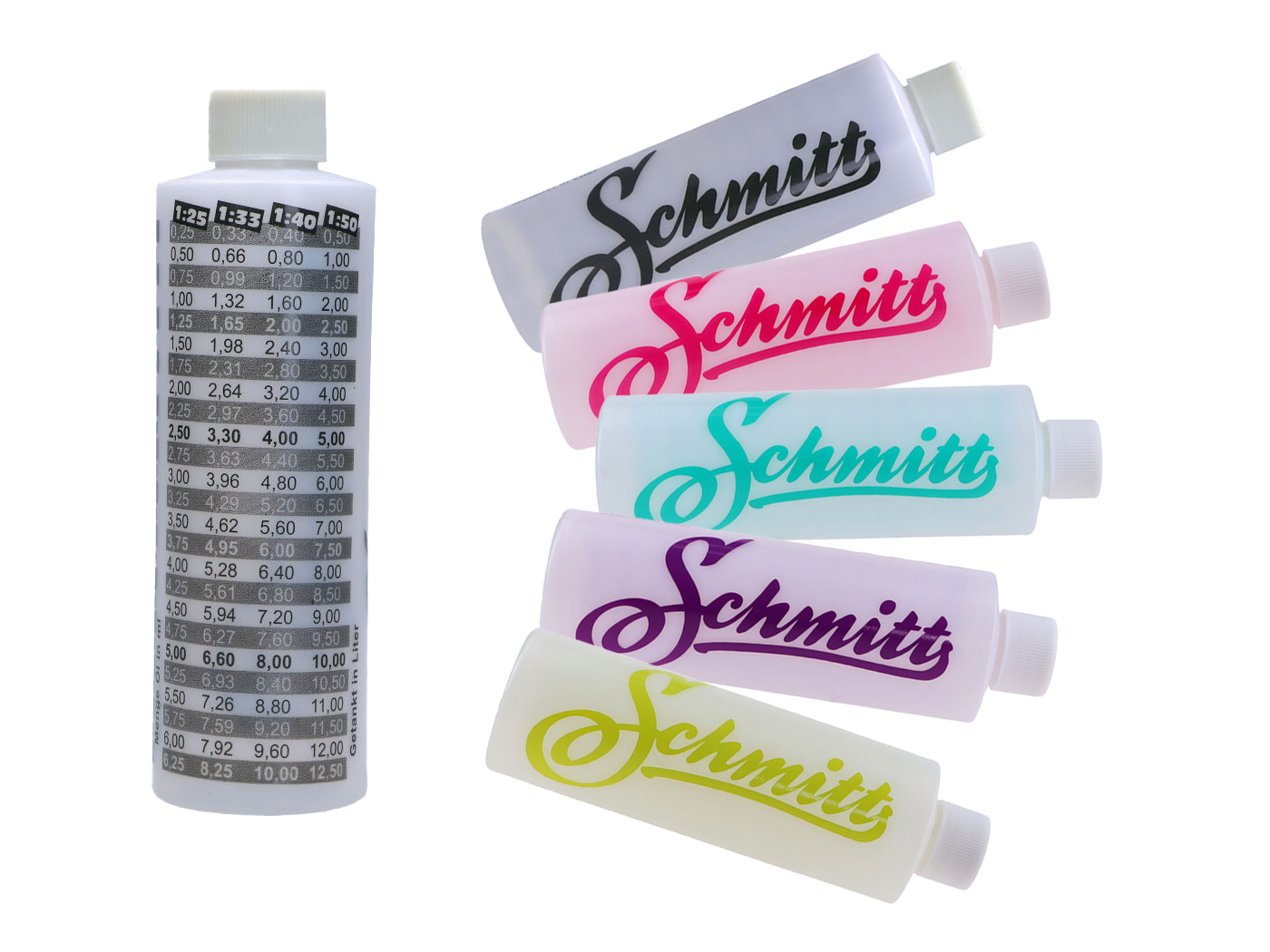 Odměrka 2T oleje Schmitt 250ml - různé barvy