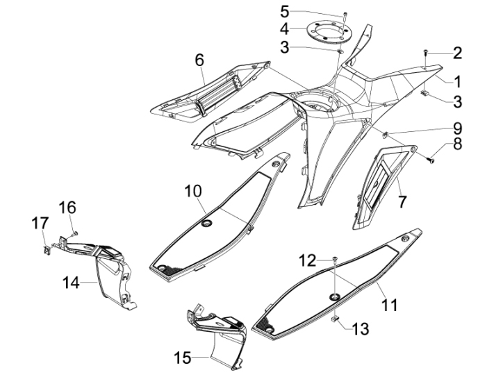 2.31 Středový plast, stupačky - Gilera Runner 50 PureJet ST 2008 (ZAPC46200)