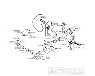 F03 Gripy, zrcátka, řidítka, ovládání a kapotáž - Kymco Yager/Spacer 125 [12 kola] SH25BB