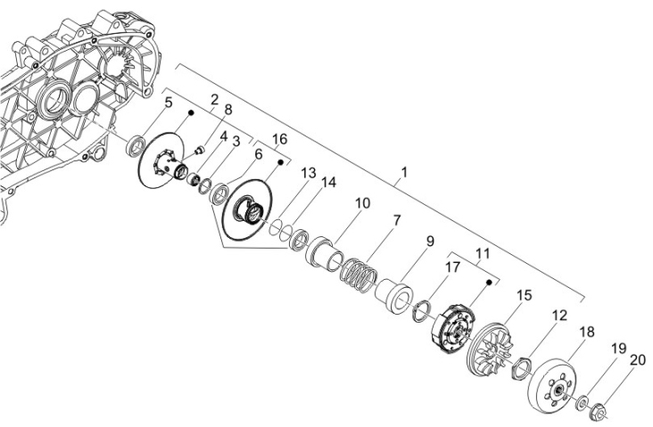 1.14 Zadní řemenice se spojkou - Gilera Runner 200 VXR 4T LC 2006 (ZAPM46400)