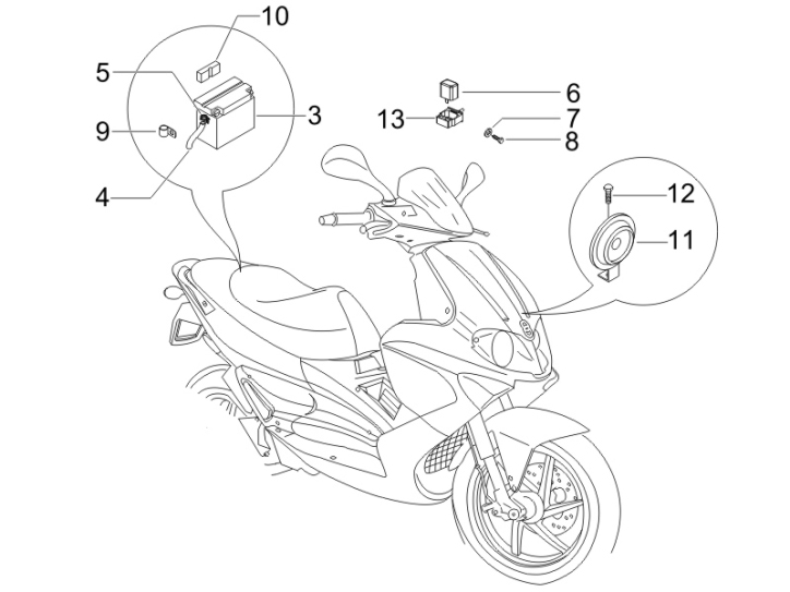 6.05 Baterie, houkačka, relé - Gilera Runner 50 PureJet SC 2005 UK (ZAPC46200)