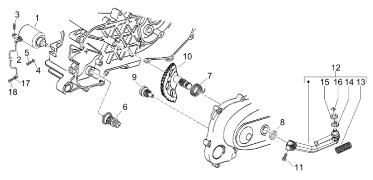 1.20 Elektrický startér motoru, nakopávací páka - Gilera Runner 50 SP 2005 UK (ZAPC461000)