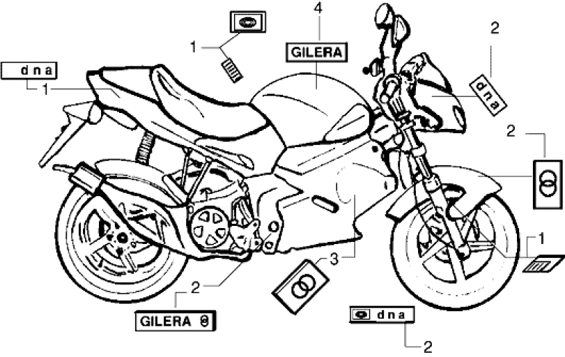 T27 Samolepky, znaky - Gilera DNA 50ccm 2T 1998-2005 (ZAPC27000...)