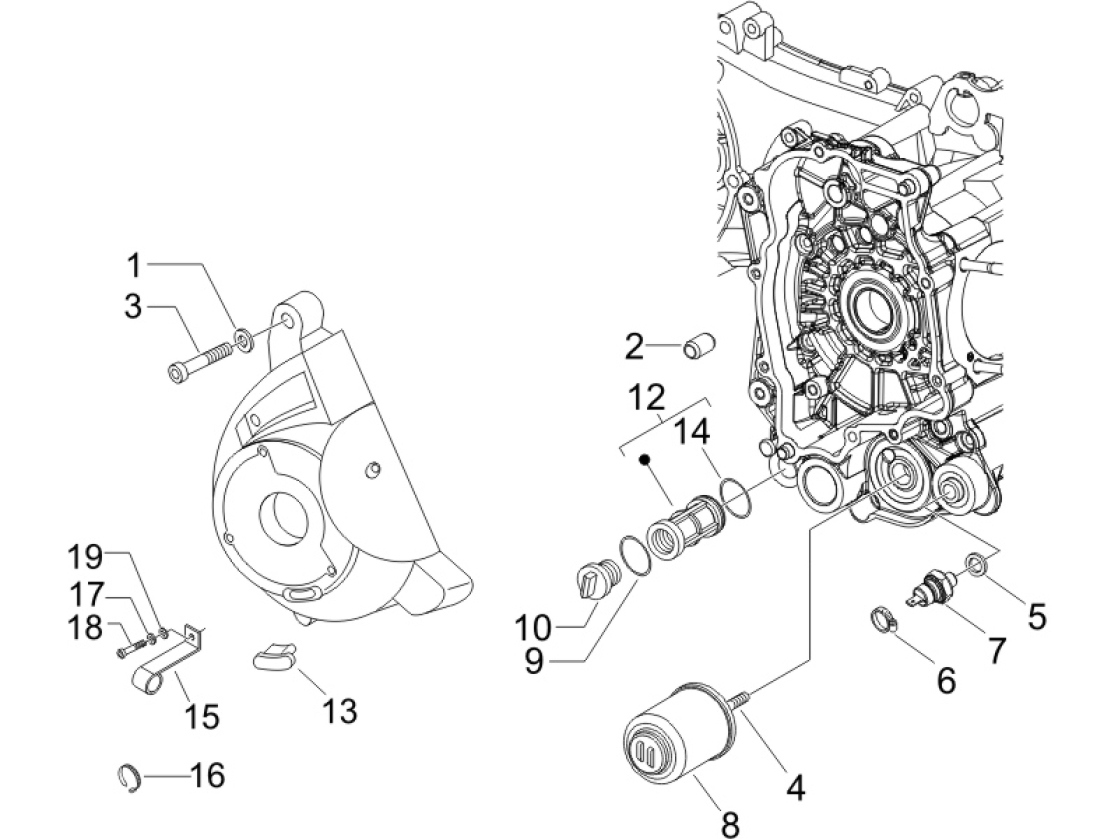 1.23 Kryt magneta dobíjení, olejový filtr - Gilera Runner 200 VXR 4T LC 2005-2006 (ZAPM46200)