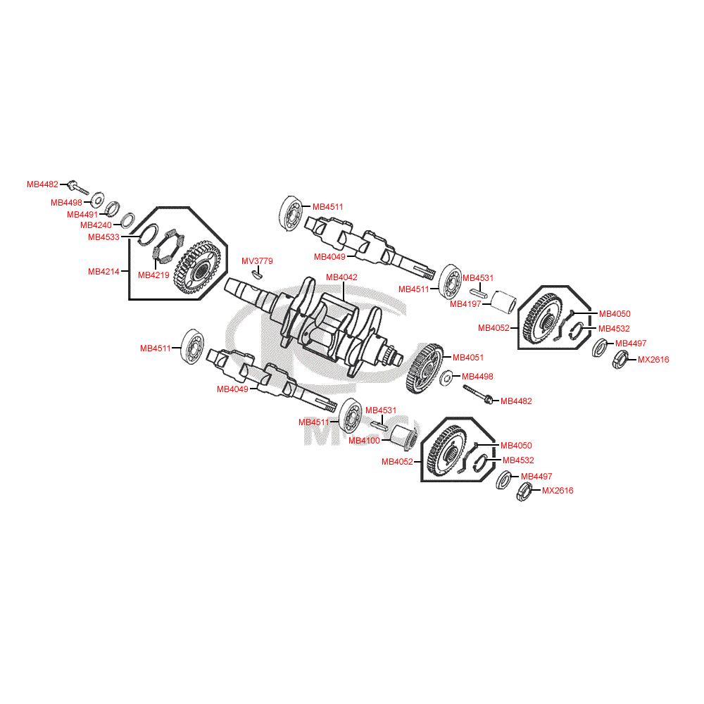 E08 Kliková hřídel a vyrovnávací hřídel - Kymco MyRoad 700i ABS SAADAB