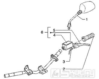T39 Levá rukojeť, zrcátko, brzdová páčka - Gilera Runner 50 Poggiali do roku 2005 (ZAPC36200...)