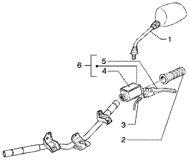 T39 Levá rukojeť, zrcátko, brzdová páčka - Gilera Runner 50 Poggiali do roku 2005 (ZAPC36200...)