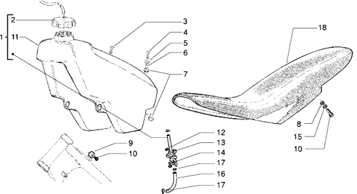 T22 Palivová nádrž, sedačka - Gilera H@K Enduro 50ccm Morini do 2005 (VTBC08000...)