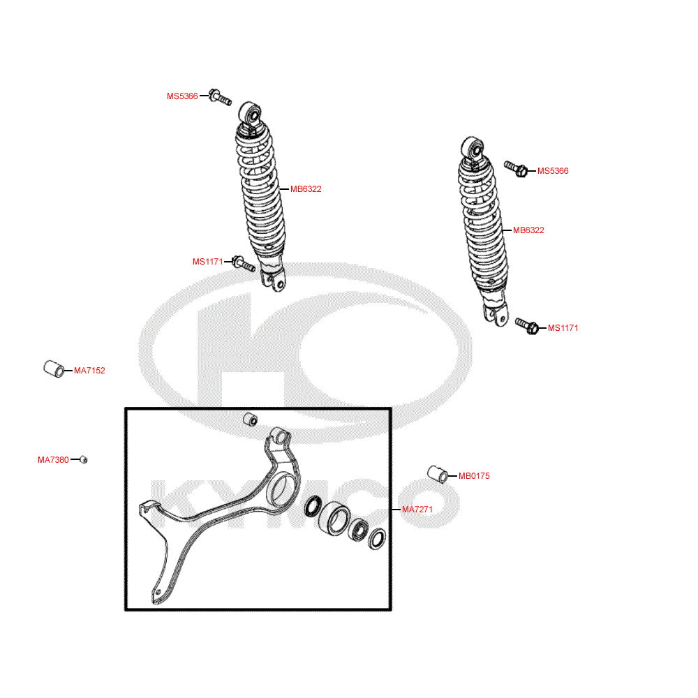 F16 Tlumiče a zadní kyvná vidlice pro Kymco Super 8 125 [LC2U82000] (KL25CA) KC125T-B