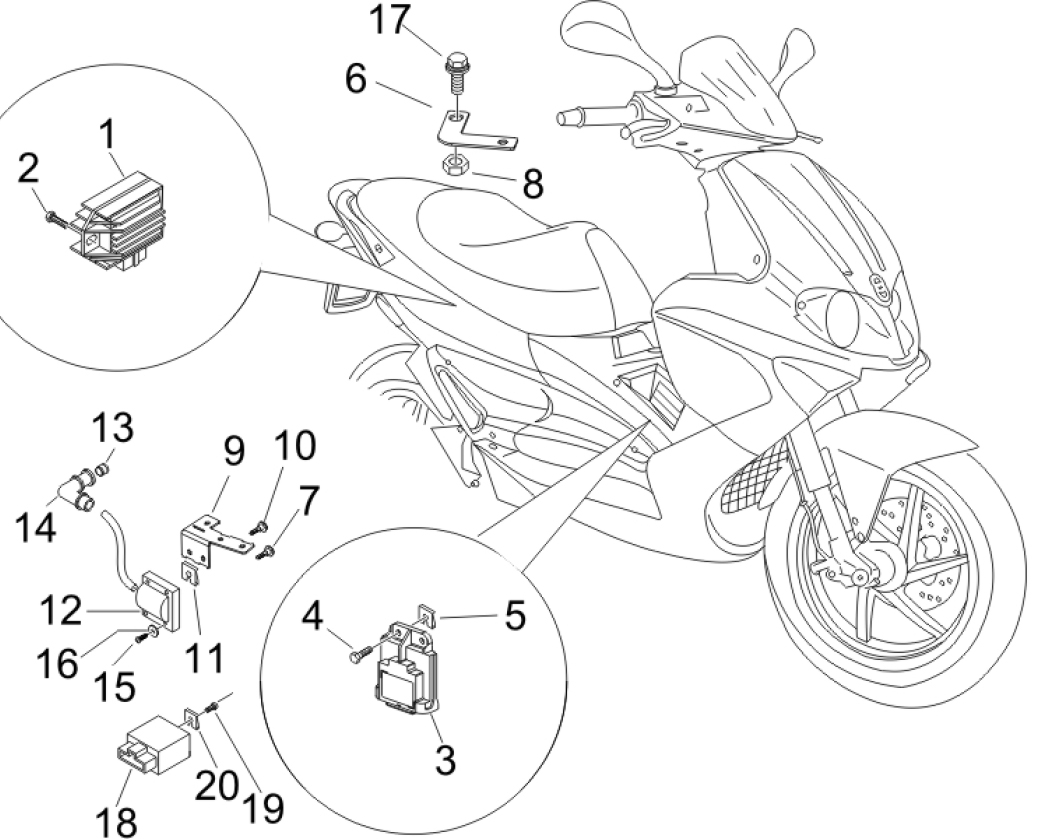 6.06 Regulátor napětí, zapalovací cívka a kabel - Gilera Runner 200 VXR Race 2006 UK (ZAPM46300)