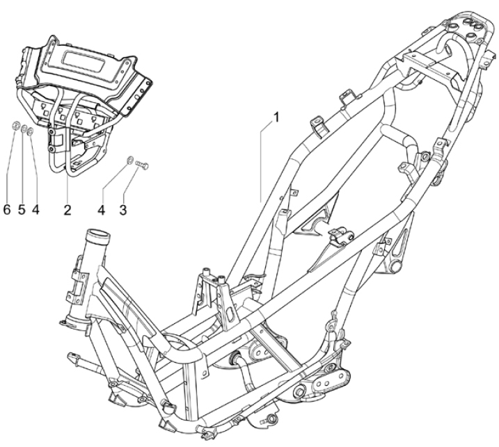 2.01 Rám, stupačky - Gilera Nexus 250 SP 4T LC 2006-2007 UK (ZAPM35300)