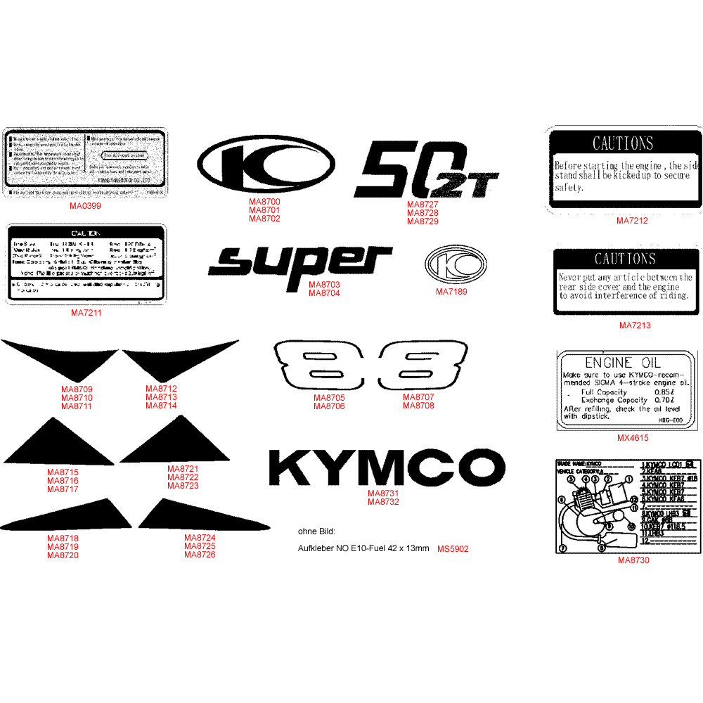 F22 Samolepky informační - Kymco Super 8 50 2-Takt