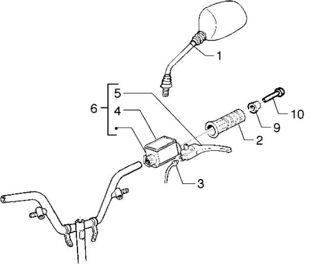 T39 Levá rukojeť, brzdová páčka, zrcátko - Gilera Runner 125 VX 4T LC (ZAPM24200)