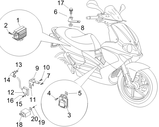 6.06 Regulátor napětí, zapalovací cívka a kabel - Gilera Runner 200 VXR 4T LC 2006 UK (ZAPM46400)