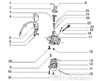 T16 Karburátor (jednotlivé díly) - Gilera DNA GP Experience 50ccm 2T 1998-2005  (ZAPC27000...)