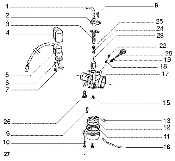 T16 Karburátor (jednotlivé díly) - Gilera DNA GP Experience 50ccm 2T 1998-2005  (ZAPC27000...)