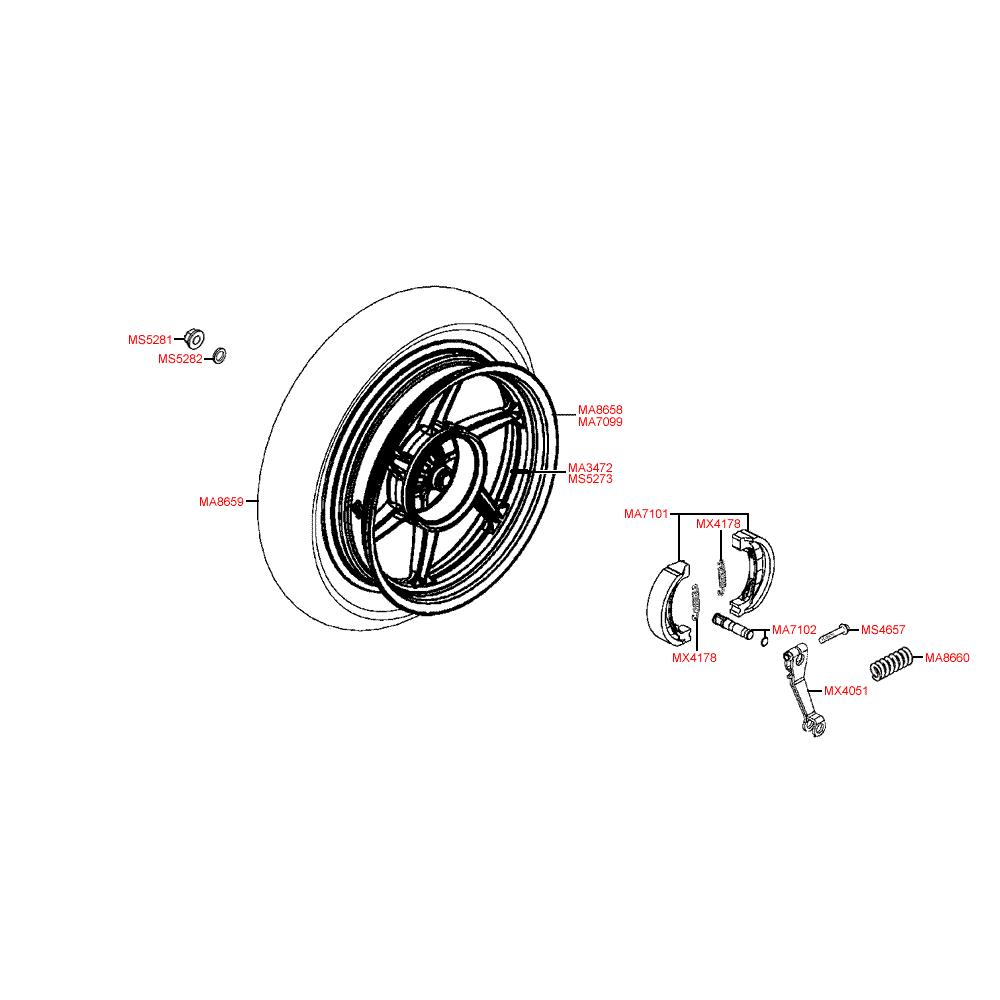 F08 Zadní kolo / Zadní brzda - Kymco Super 8 125 [Big Tyre] KL25SF