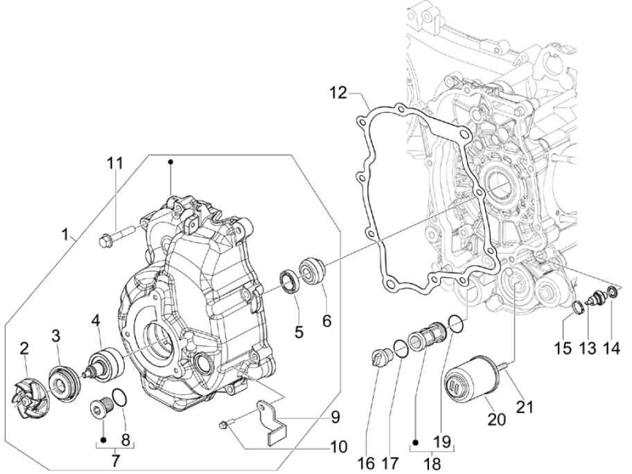 1.23 Kryt magneta dobíjení, olejový filtr - Gilera Nexus 300ie 4T LC 2008 (ZAPM35600)