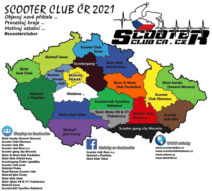 Aktualizovaná mapa scooter clubů ČR